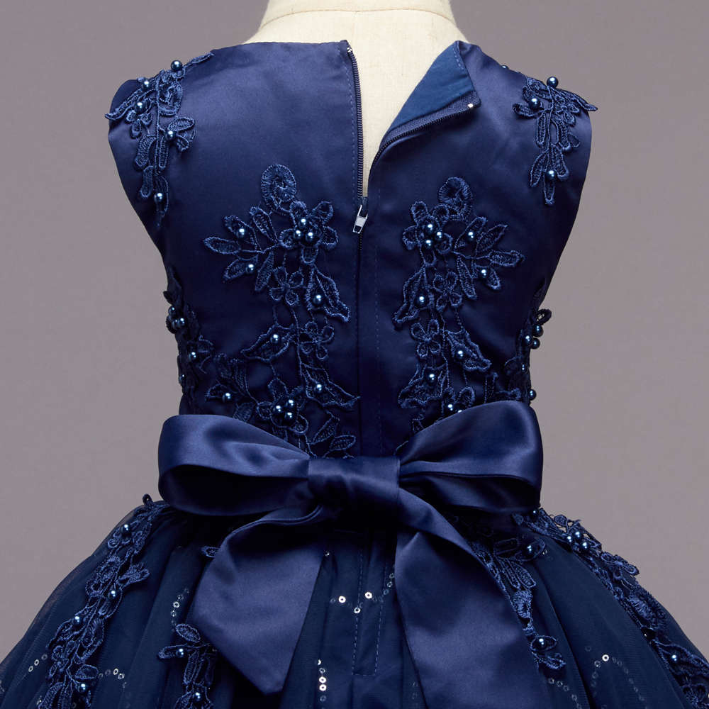 Shop Online Girls Navy Sleeveless Fully Embellished Slim Fit Gown at ₹1983