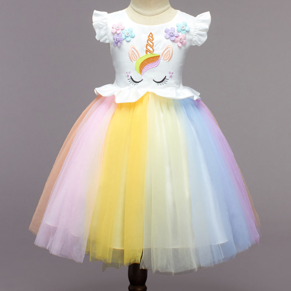 Shop Online Girls Multi Coloured Unicorn Print Party Dress at ₹1049