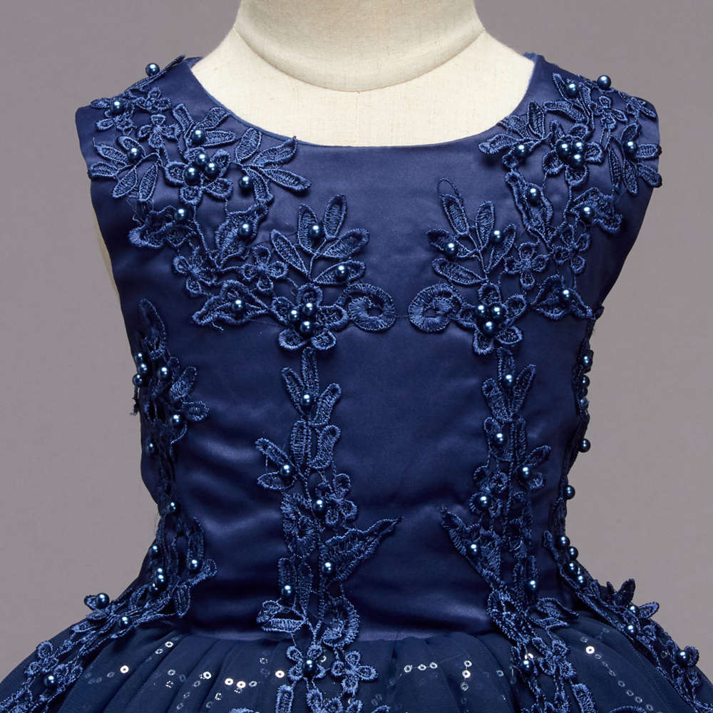 Shop Online Girls Navy Sleeveless Fully Embellished Slim Fit Gown at ₹1983