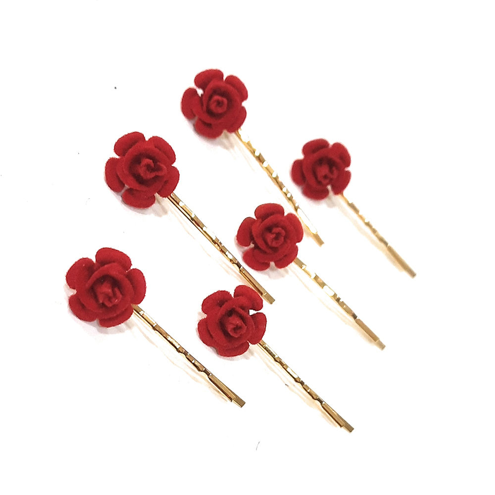 

flower bobby pin set of 6 pcs red