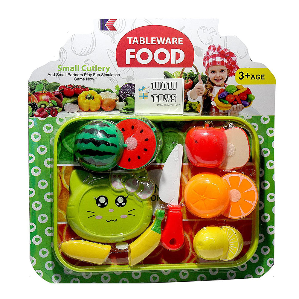 

this toys set has colorful plastic fruits and vegetables shaped
