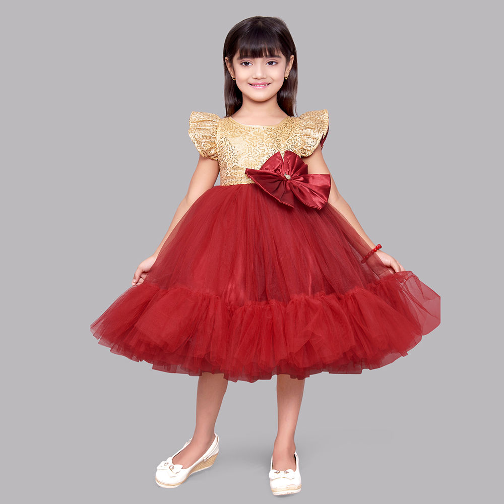 Ripening Girls' First Birthday Dresses Satin Red Knee Length Princess Dress  for Kids_7-8Years : Amazon.in: Fashion