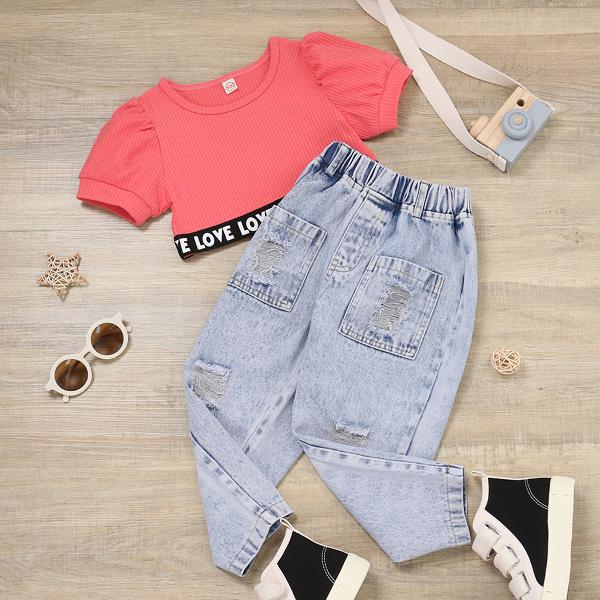 Kid Girls Clothes Set Long Sleeve Bandage Crop Tops Ripped Jeans Denim  Pants Outfits Costume - Walmart.com