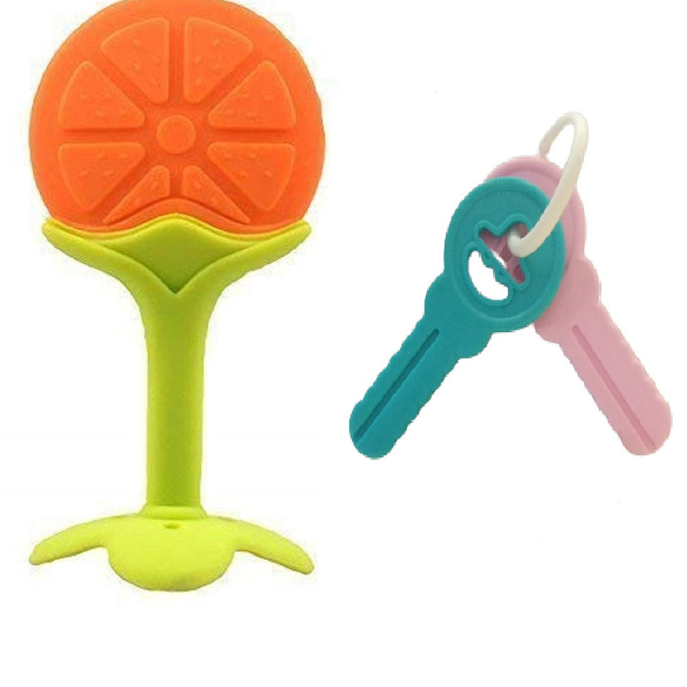 

silicone orange fruit shape teether with key teether for babies