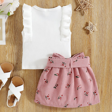 Shop Online Girls Pink Floral Print Skirt and Top Set at ₹899