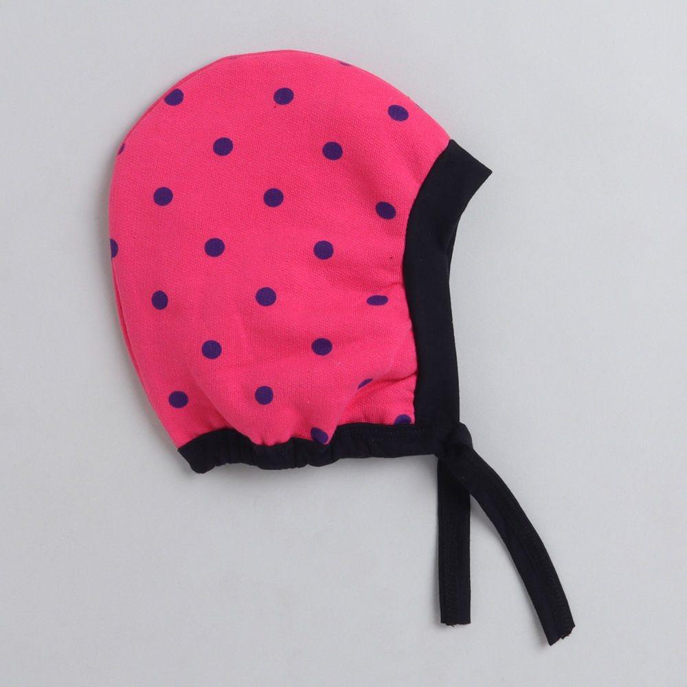 

pink and black polka dot baby caps are very soft