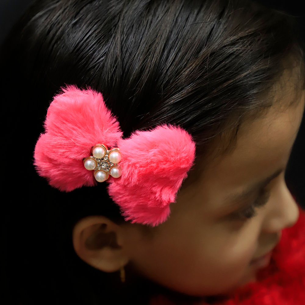 

pink fury bow hair clip