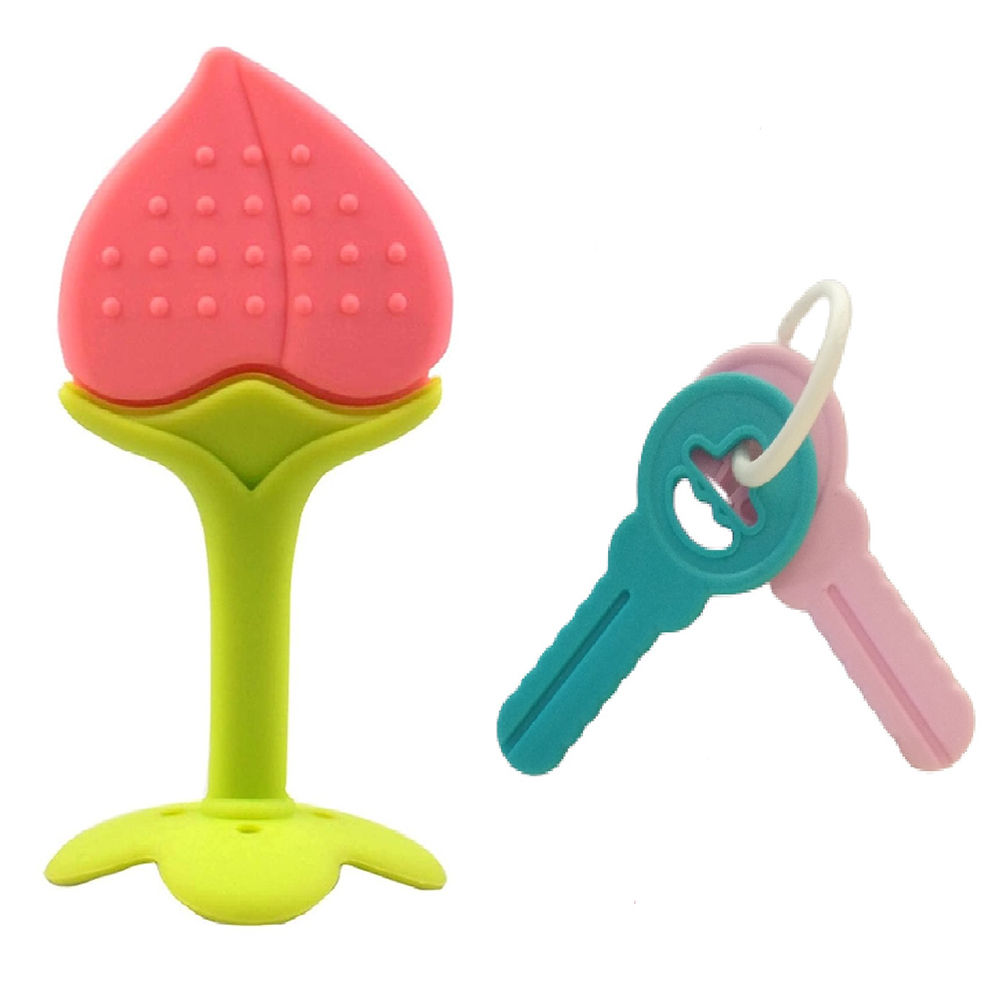 

silicone peach fruit shape teether with key teether for babies