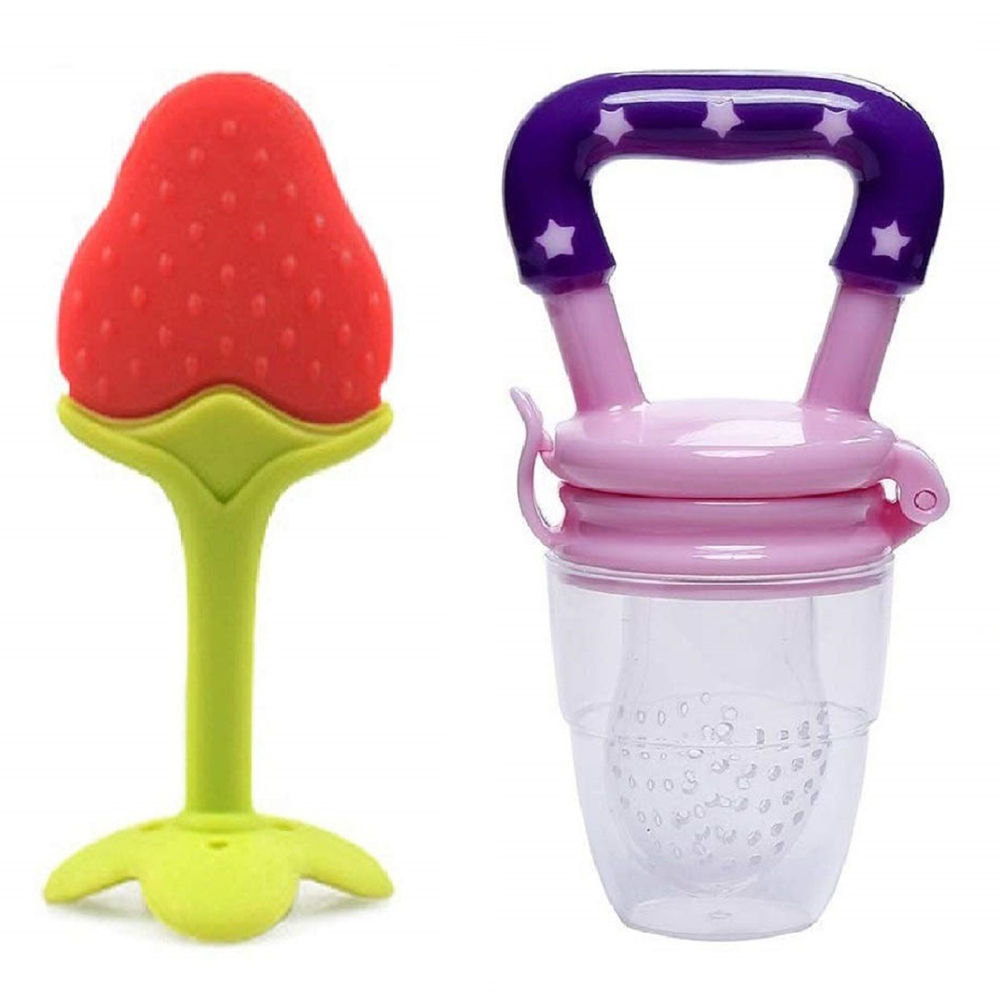 

silicone strawberry fruit shape teether with baby feeding nibbler