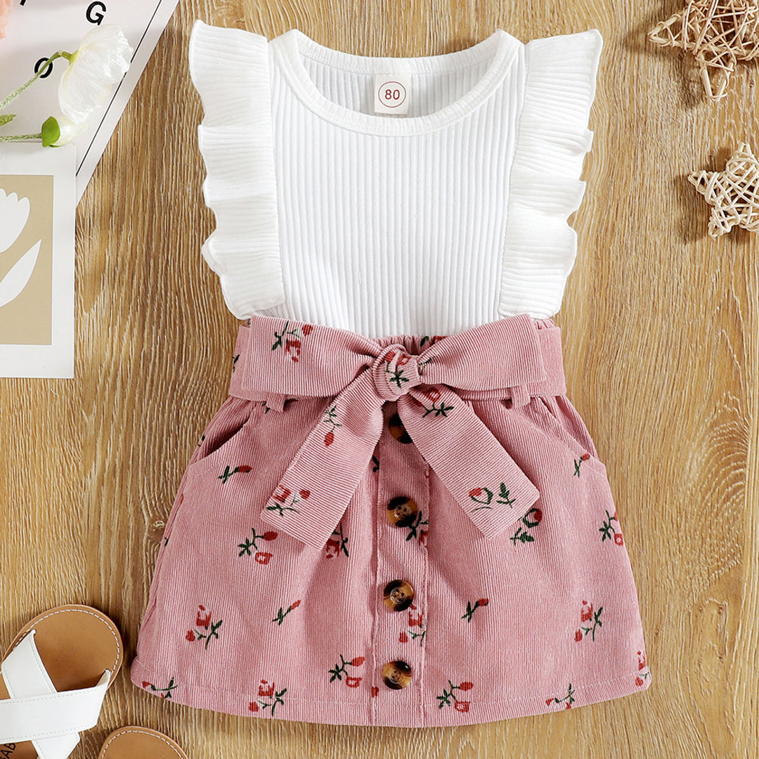 Shop Online Girls Pink Floral Print Skirt and Top Set at ₹899