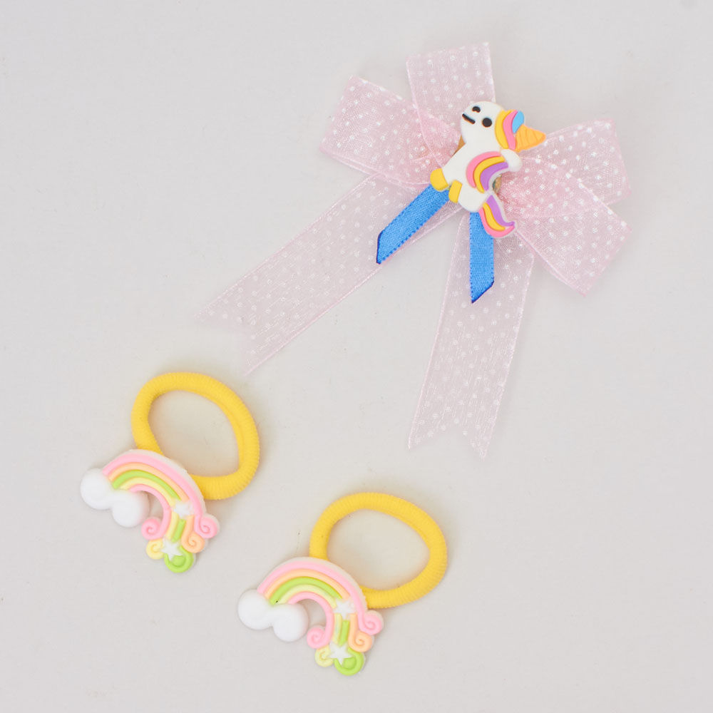 

unicorn yellow clip and rainbow rubberband set for your little