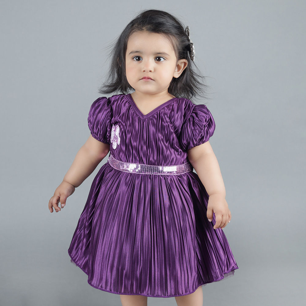 Buy Buy & Try Girl's Satin Polka Dot Printed Knee Length Sleeve Less Short Frock  Dress. Purple Online at Best Prices in India - JioMart.