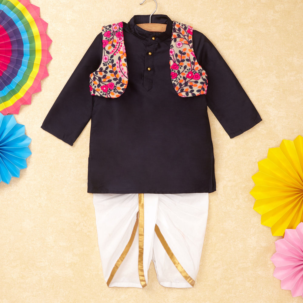 

features fabric jacket 100 polyester kurta 100 polyester dhoti 100