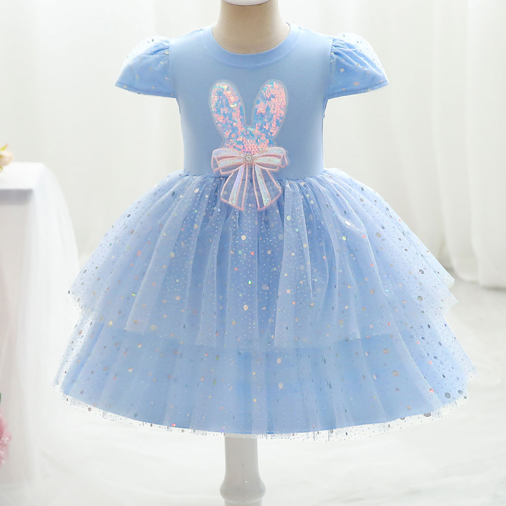 Blue Round Neck Tulle Lace Flower Girl Dress, Girl Fashion Dress – shopluu
