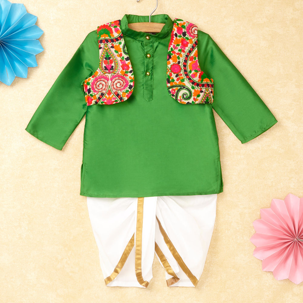 

features fabric jacket 100 polyester kurta 100 polyester dhoti 100