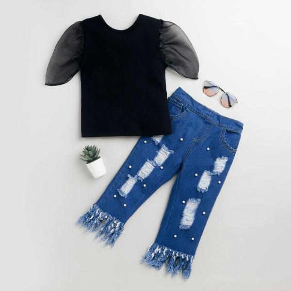 Casual Wear Lite Blue Jeans Baby Girl Jumpsuits, 16x24 at best price in  Mumbai