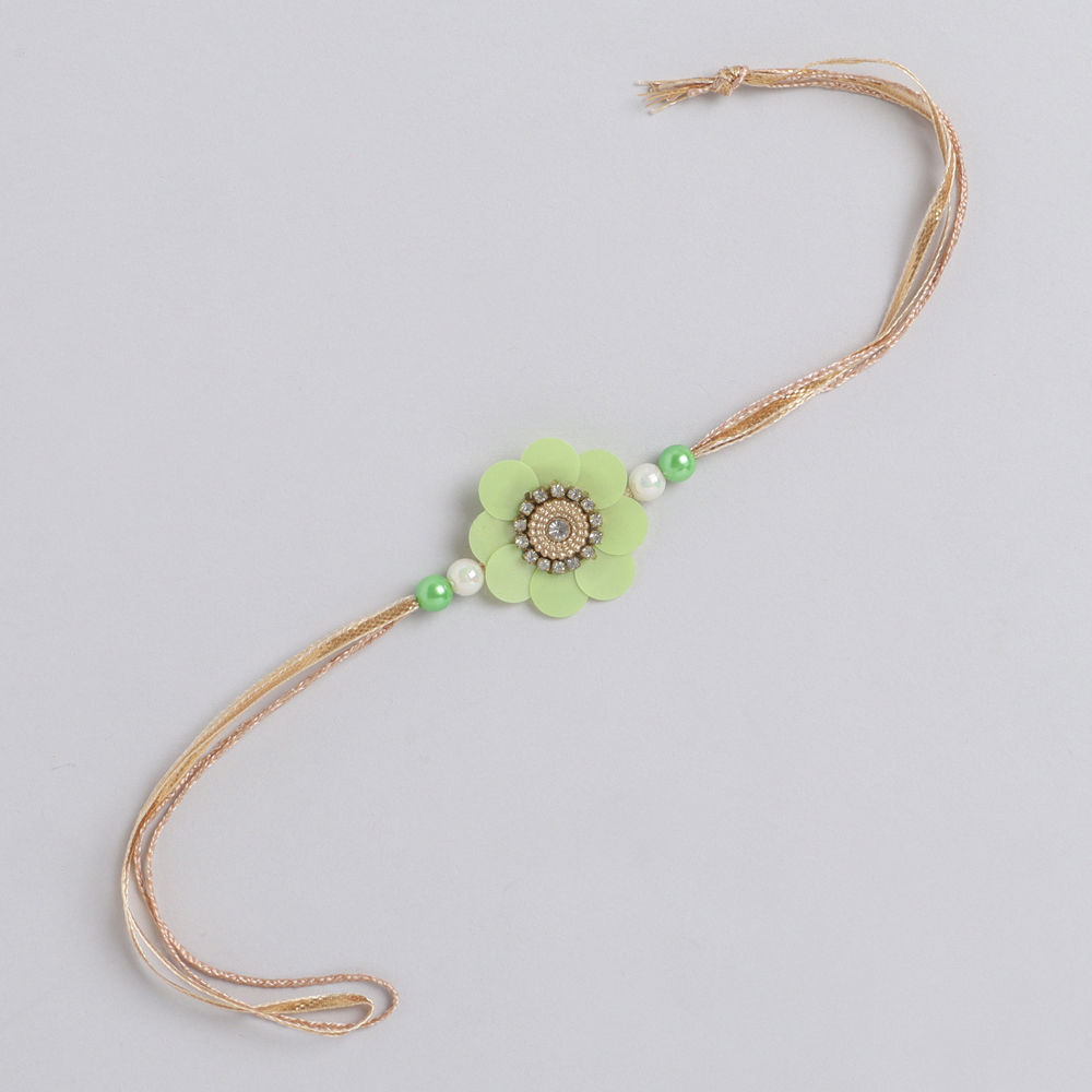 

a beautifully handcrafted red maroon floral rakhi and lumba set