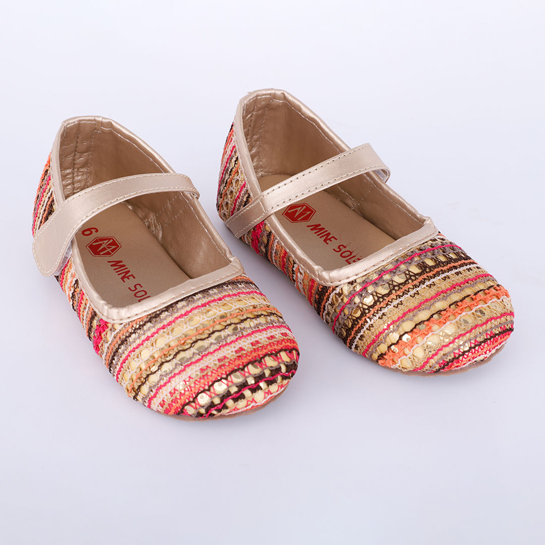 Shop Online Girls Gold Embroidered Mary Janes at ₹999