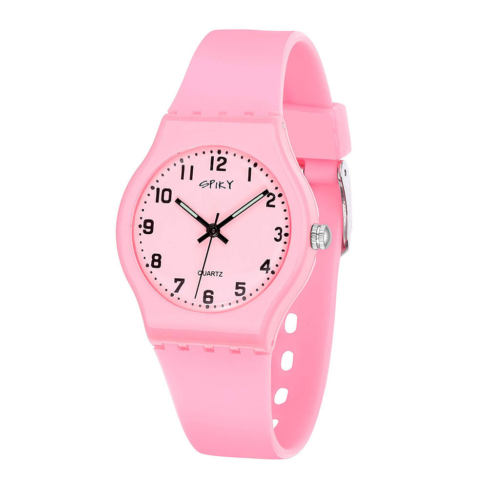 

spiky round pink analogue watches solid pattern silicone strap stylish