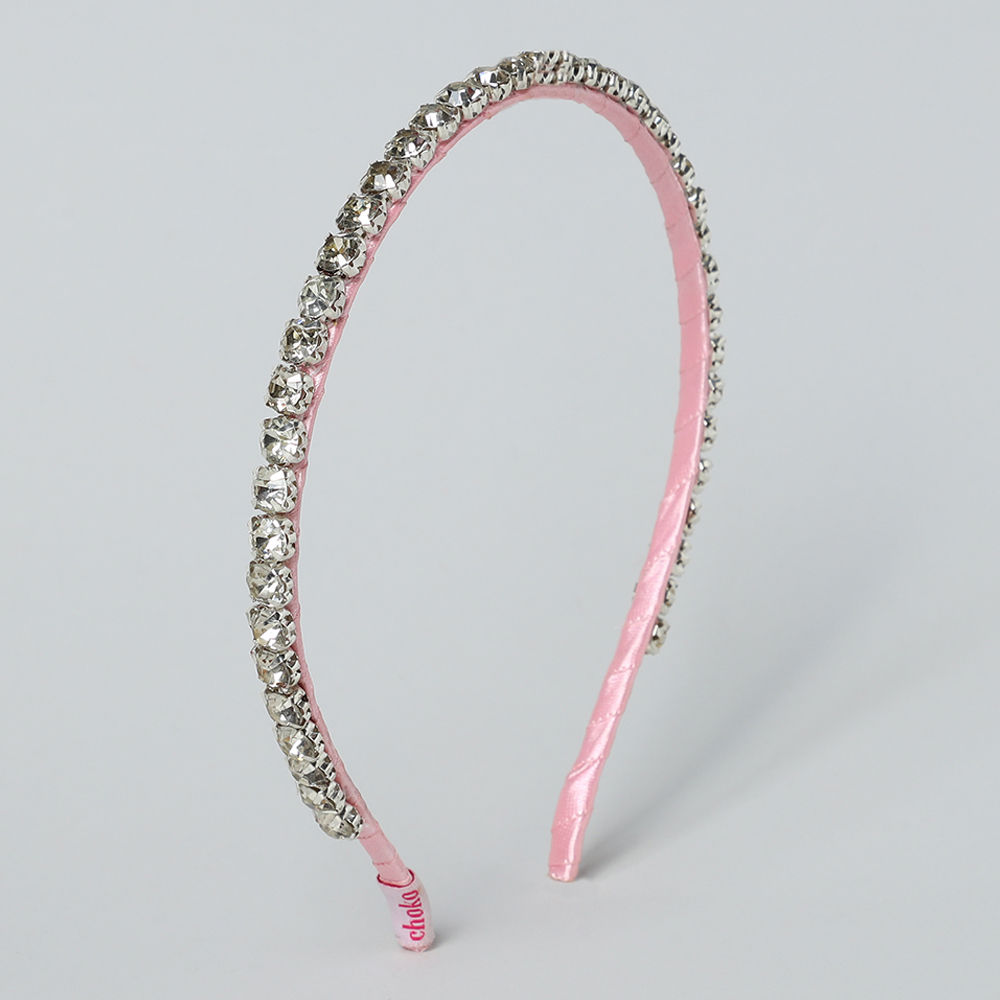 

translucent crystal diamonds embellish a baby pink band for an