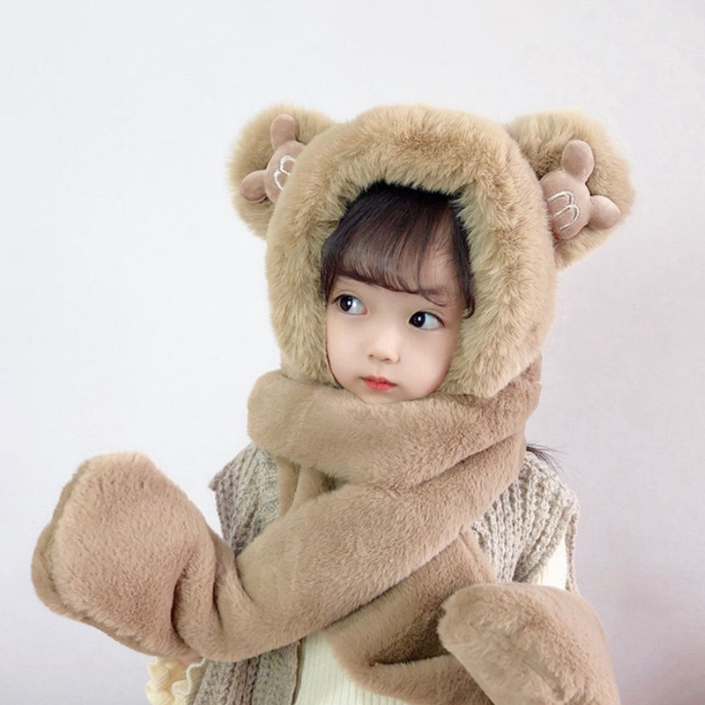 

children s plush hat with a scarf and 3in1 gloves