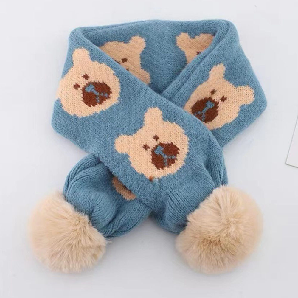 

cartoon bear winter kids scarf material knitted faux fur ball