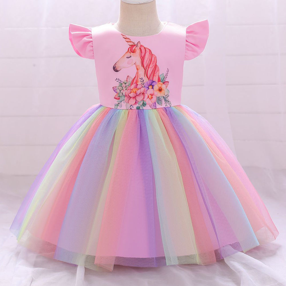 Shop Online Girls Multi Coloured Sleeveless Unicorn Print Party Dress at  ₹689