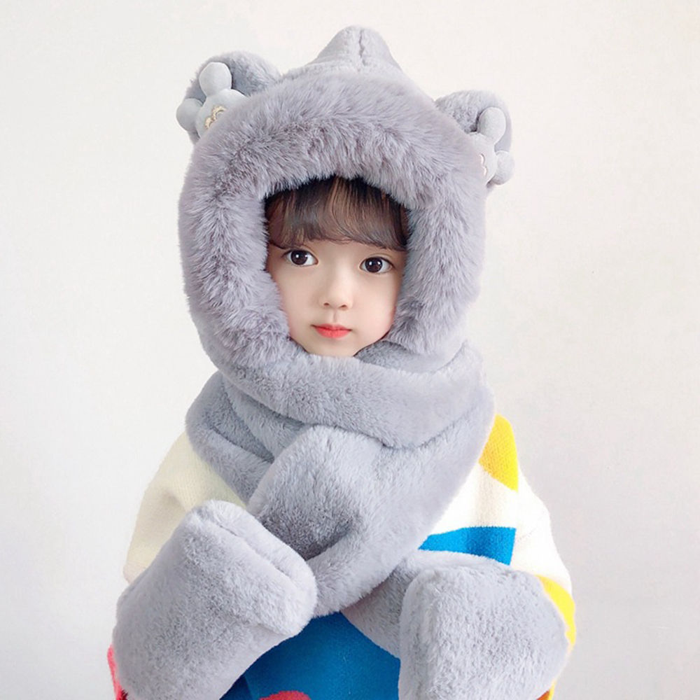 

children s plush hat with a scarf and 3in1 gloves