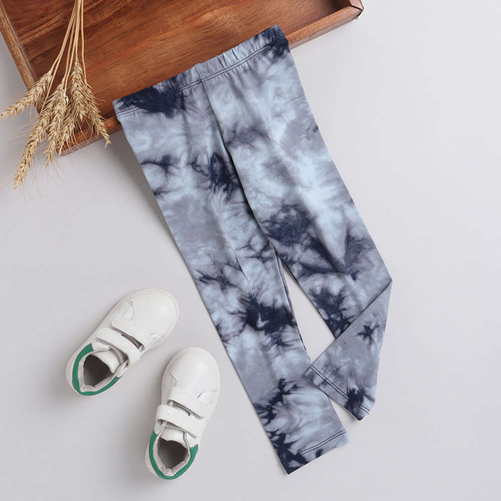 Shop Online Girls Blue Tie & Dye Print Leggings at ₹349