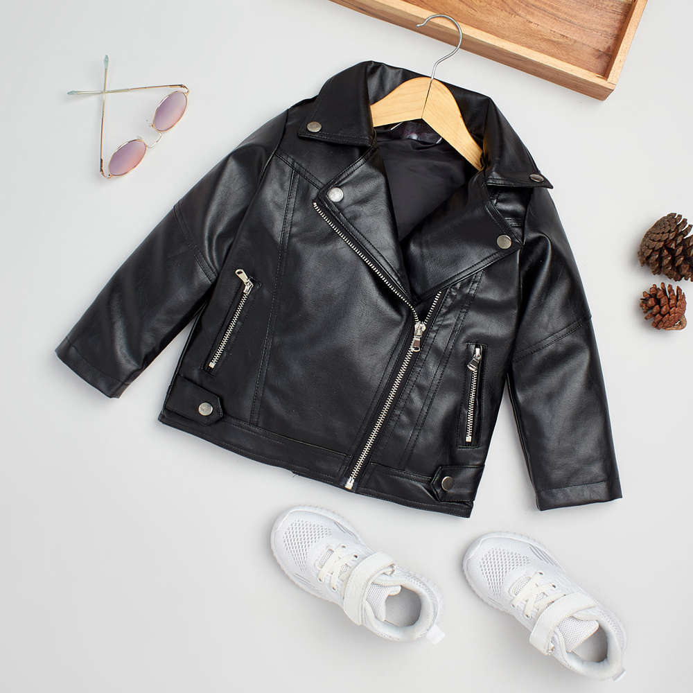 Boys Black Cotton Hooded Shacket