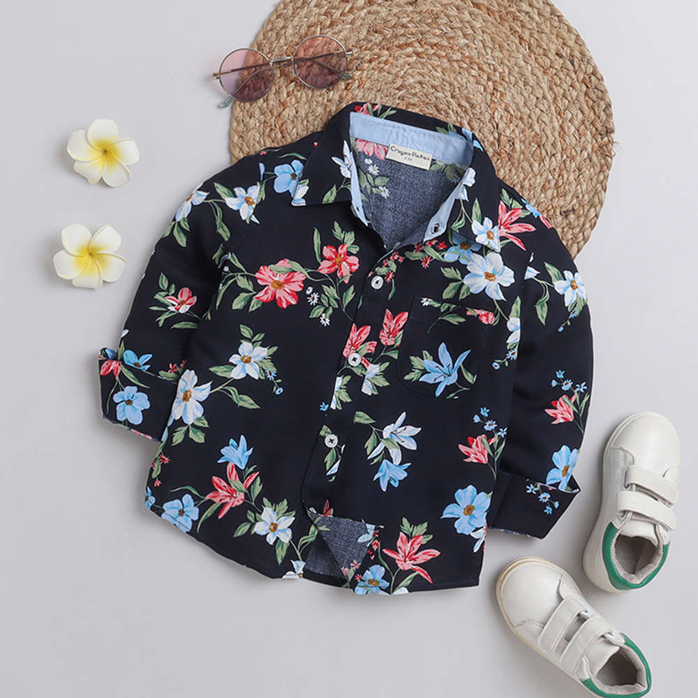 Shop Online Boys Black Floral Print Full-Sleeve Shirt at ₹649