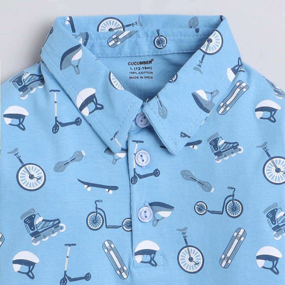 Shop online boys royal blue vehicle print full sleeve polo t shirt at 240