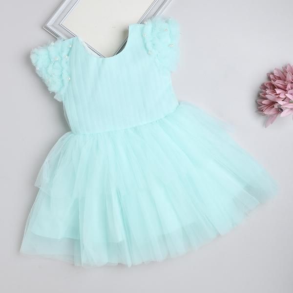 Hopscotch Girls Polyester Glitter Embellished Party Dress in Green  Color(1164375)
