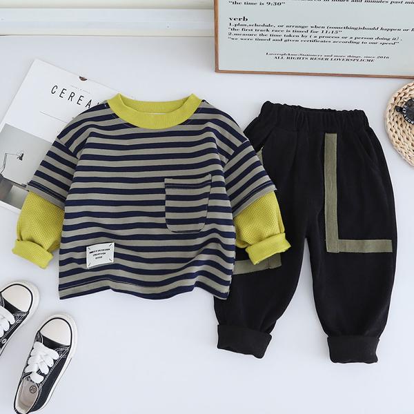 Baby Boy Striped Bow Front 2 In 1 Sweatshirt & Sweatpants | SHEIN