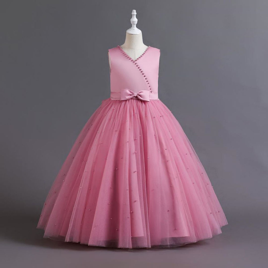 shop-online-girls-pink-pearl-embellished-gown-with-bow-at-1699