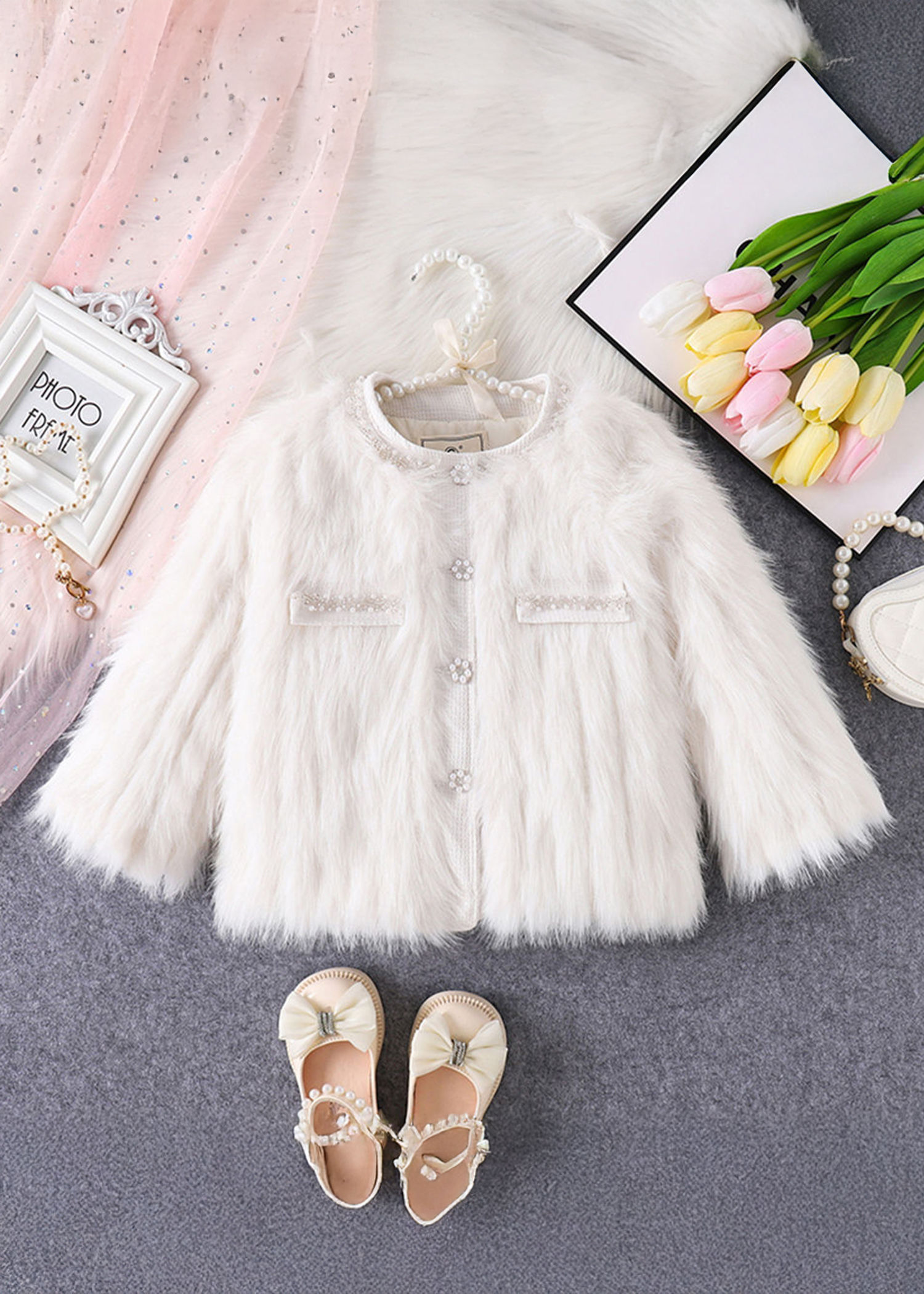 Faux Fur Jacket Girls White Winter Jacket 2024 Winter New