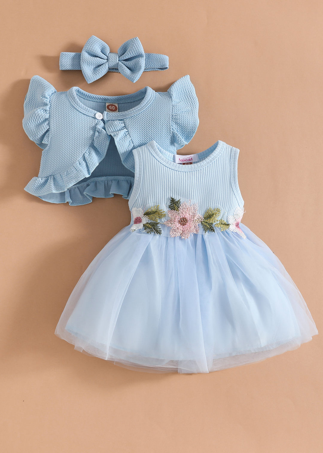 Gown Baby Girl Party Wear Hopscotch Hopscotch Girls Sleeveless Floral  Applique Party Dress In Blue