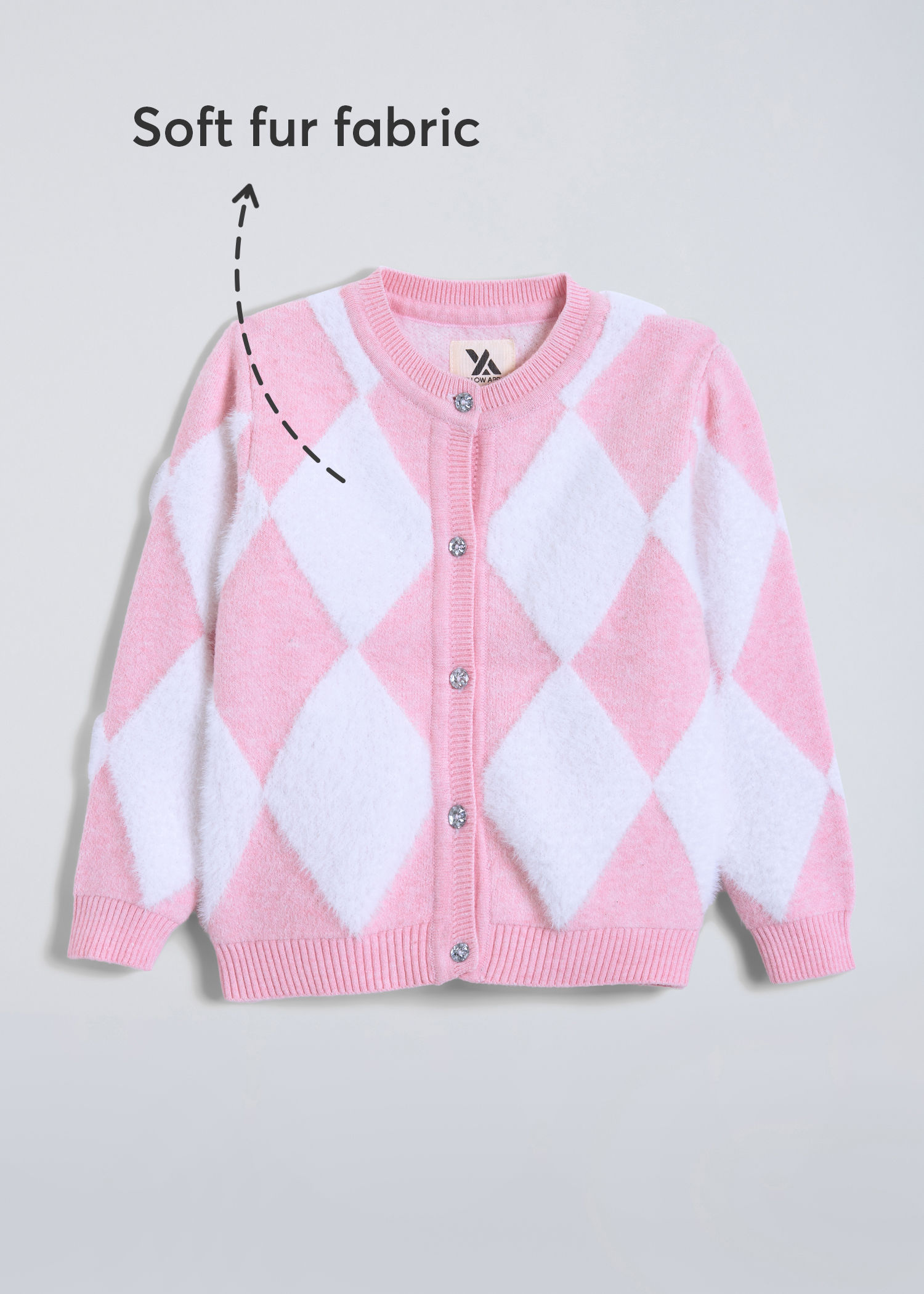 Shop Online Fur Textured Checkered Cardigan at ₹629