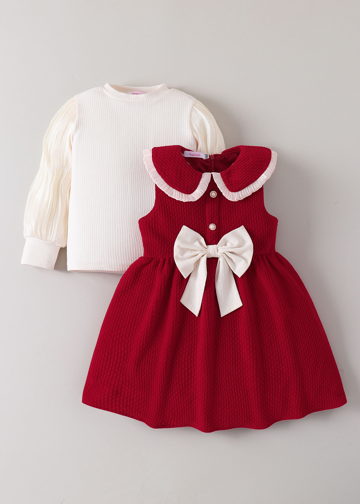 2-Pc Peter Pan Collar Bow Dress Blouse