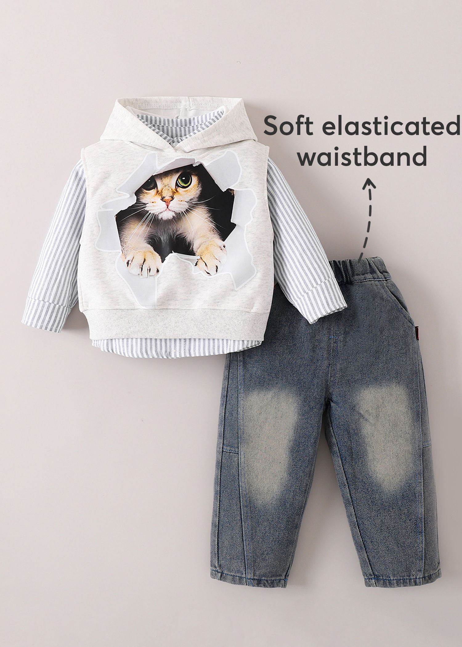 Wnee Bear 3-Pc Kitty Hooded Jeans Set - Image 1