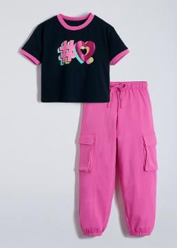 Shop Online 2-Pc Cotton Colorblock Jogger Set at ₹479